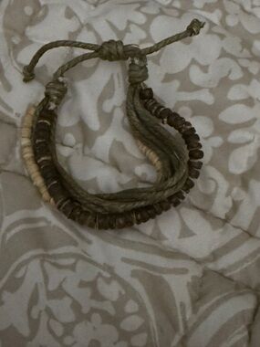 Boho Multi-Strand Hemp and Wood Bead Bracelet - Olive & Brown